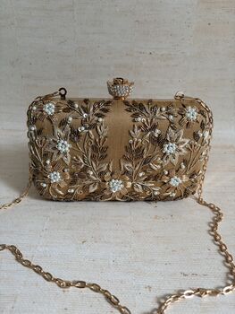 Gold Embroidered Rectangular Clutch Bag, 9 of 11