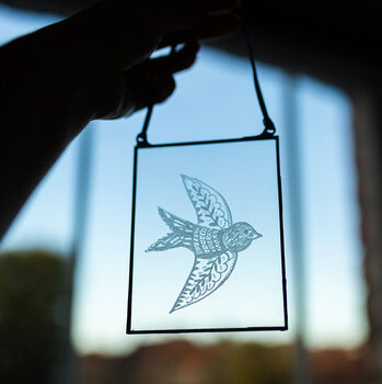 Bird Illustration Hand Engraved Glass Hanging, 7 of 10