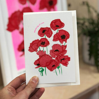 Thinking Of You Field Poppy Risograph Card, 3 of 3