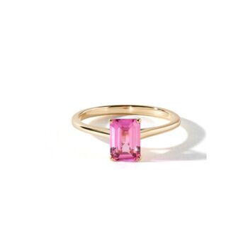 Yellow Gold Octagon Created Pink Sapphire Ring, 2 of 5