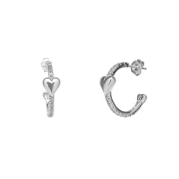 Hoop Heart Pave Sterling Silver Earrings, 9 of 12