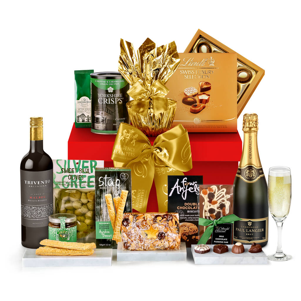 Festive Surprise Christmas Gift Box With Champagne By Regency Hampers