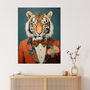 Tiger In A Tuxedo Fun Animal Portrait Wall Art Print, thumbnail 1 of 6