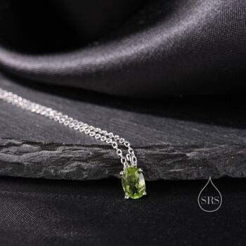 Tiny Genuine Peridot Crystal Oval Pendant Necklace, 2 of 10