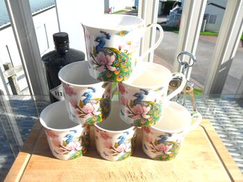 Set Of Six China Palace Mugs In Peacock Design, 2 of 10