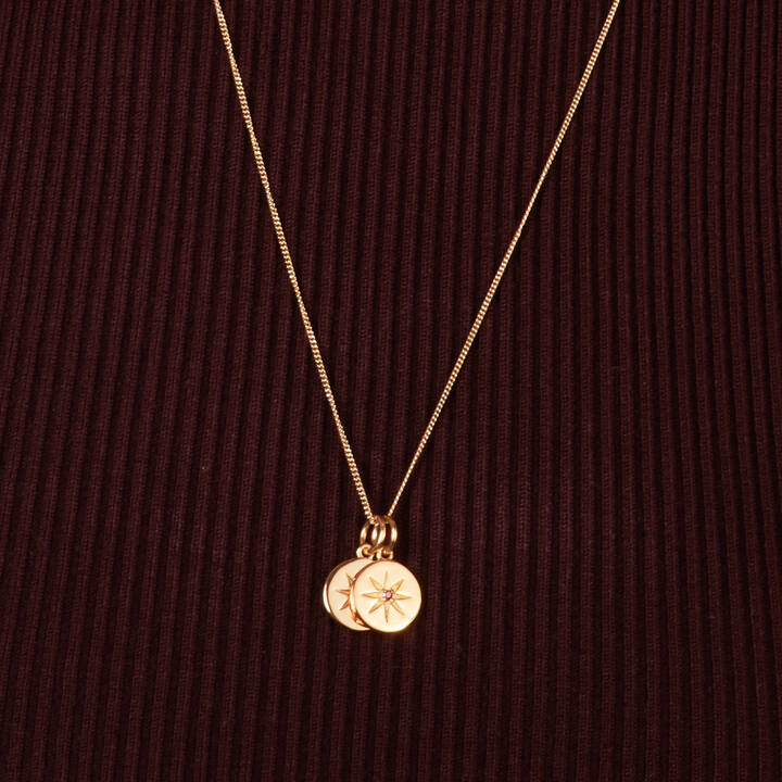 Double Birth Star Charm Necklace Gold 