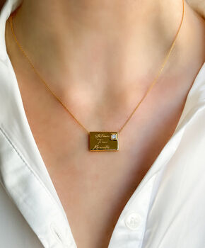 Gold Plated Reversible Cz Engraved Envelope Necklace, 3 of 9