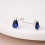 Sterling Silver Sapphire Teardrop Stud Earrings – 6mm X 4mm, thumbnail 1 of 4