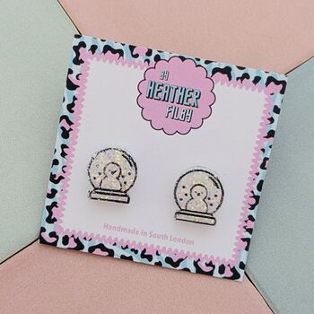 White Snow Globe Glitter Christmas Studs, 3 of 4