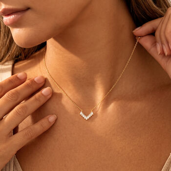 Silver Or Gold Baguette Chevron Necklace, 2 of 7