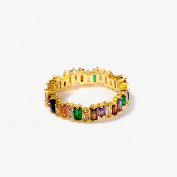Women's Rainbow Baguette Ring With Colourful Stones, 4 of 4
