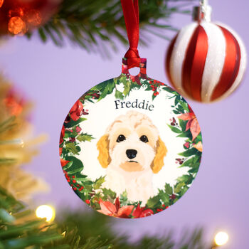 Personalised Holly Wreath Dog Christmas Decoration Bauble, 9 of 12