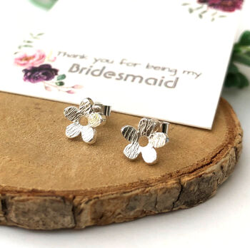 Thank You Bridesmaid Sterling Silver Textured Flower Earrings, 12 of 12