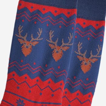 Men's Bamboo Socks Stag Fair Isle Red, 3 of 5