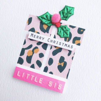 Merry Christmas Leopard And Holly Present Card, 2 of 2