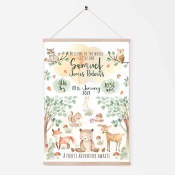 Personalised Keepsake Birth Print Forest Animals, 2 of 5