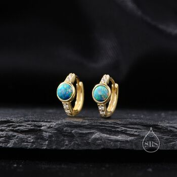 Aqua Green Opal Cz Huggie Hoop Earrings, 4 of 9
