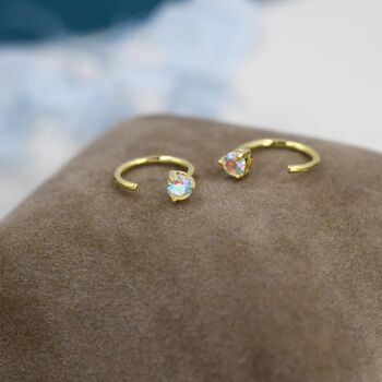 Aurora Ab Crystal Huggie Hoop Earrings Sterling Silver, 3 of 10