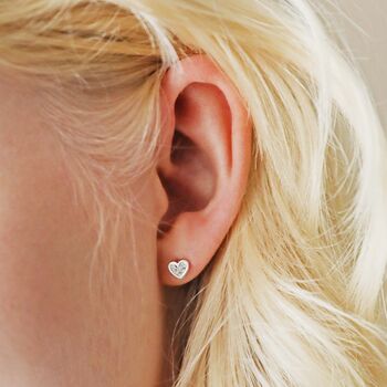 Tiny Crystal Heart Stud Earrings, 7 of 9