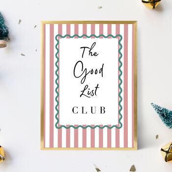 A4 Christmas Art Print, The Good List Club Pink Stripes, 2 of 5