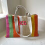 Personalised Connie Rainbow Stripe Straw Patch Tote Bag, thumbnail 2 of 4