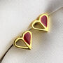 Sterling Silver Gold And Red Heart Stud Earrings, thumbnail 1 of 6