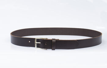 Handmade Men's English Leather Dark Brown Belt 35mm Wide, 7 of 9