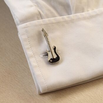 Electric Guitar Silver Cufflinks Gift For Musicians 316 L Stainless Steel Rock Accessory, 6 of 6