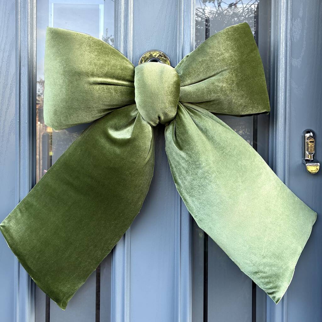 Olive Green Velvet Door Bow, 1 of 2