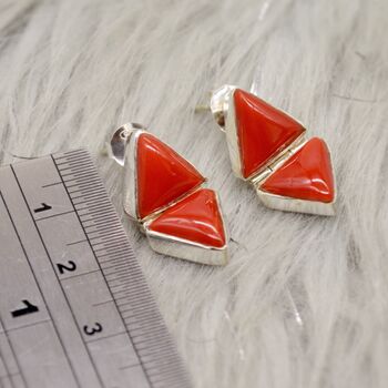 Red Coral Sterling Silver Drop Earrings, 5 of 8
