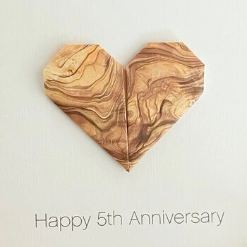 Personalised 5th Wood Anniversary Origami Heart Card, 4 of 5