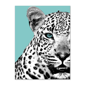 Turquoise Leopard Animal Wall Art Print, 3 of 4
