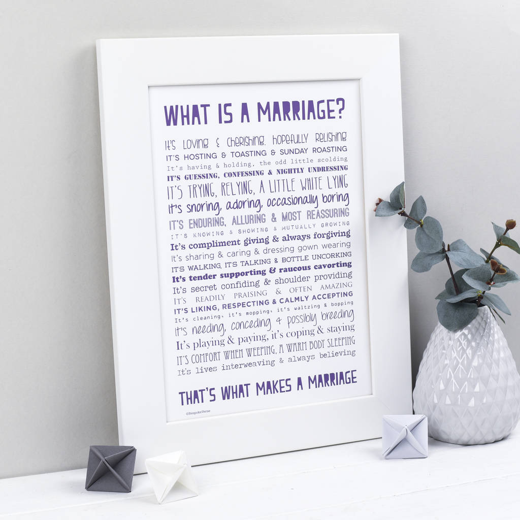 Marriage Print With Wedding Poem By Bespoke Verse 