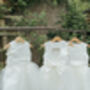Duchess Satin Flower Girl Dress – Heart Back Tulle Gown Handmade In UK, thumbnail 10 of 11