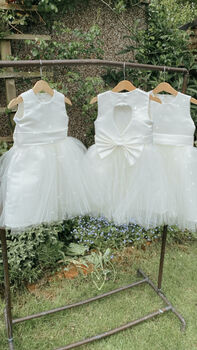 Duchess Satin Flower Girl Dress – Heart Back Tulle Gown Handmade In UK, 10 of 11