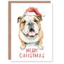 Cute English Bulldog In Santa Hat Watercolour Christmas Card, thumbnail 1 of 4