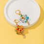 18 K Gold Plated Huggie Earrings With Iridescent Summer Flowers And A Hanging Gemstone, thumbnail 8 of 9