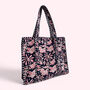 Navy And Pink Flower Quilted Cotton Tote Bag With Zip, thumbnail 2 of 6