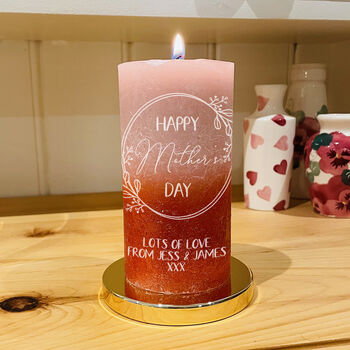 Mother's Day Pink And Amber Pillar Vegan Wax Candle, 2 of 2