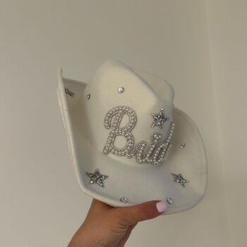 Bride To Be Pearl And Diamante Star Detail Cowboy Hat, 3 of 3