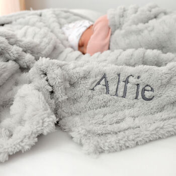 Personalised Grey Textured Fluffy Baby Blanket, 7 of 8
