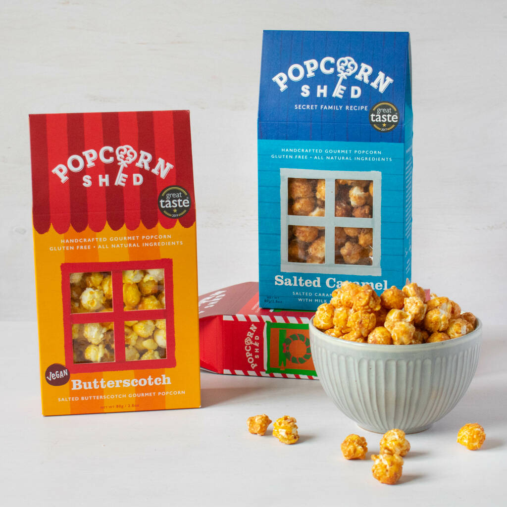 Caramel Gourmet Popcorn Three Flavour Selection By Popcorn Shed