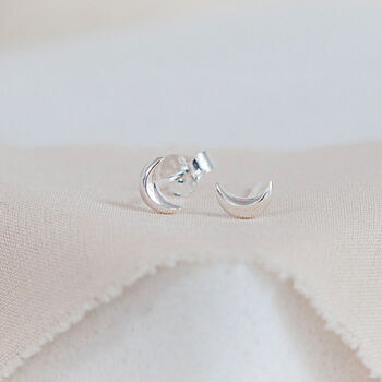 Tiny Sterling Silver Crescent Moon Stud Earrings, 4 of 10