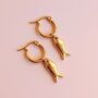 Handmade Fish Charm Gold Plated Hoop Earrings, thumbnail 4 of 6
