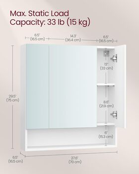 Bathroom Mirror Cabinet Open Compartment Wall Shelves, 10 of 11