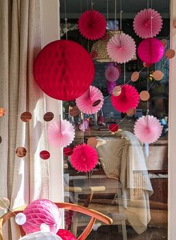 Tissue Paper Fan Decorations Pink Or Red, 7 of 8