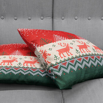 Christmas Deer Cushion Cover With Red, Green And White, 4 of 8