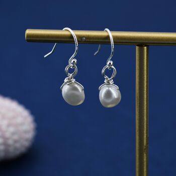 Sterling Silver Irregular Shaped Baroque Pearl Dangle Drop Earrings, 2 of 10