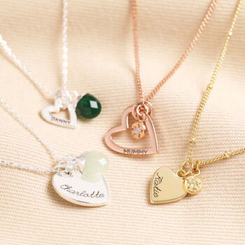 Personalised Heart And Bail Or Star Birthstone Charm Necklace, 2 of 12