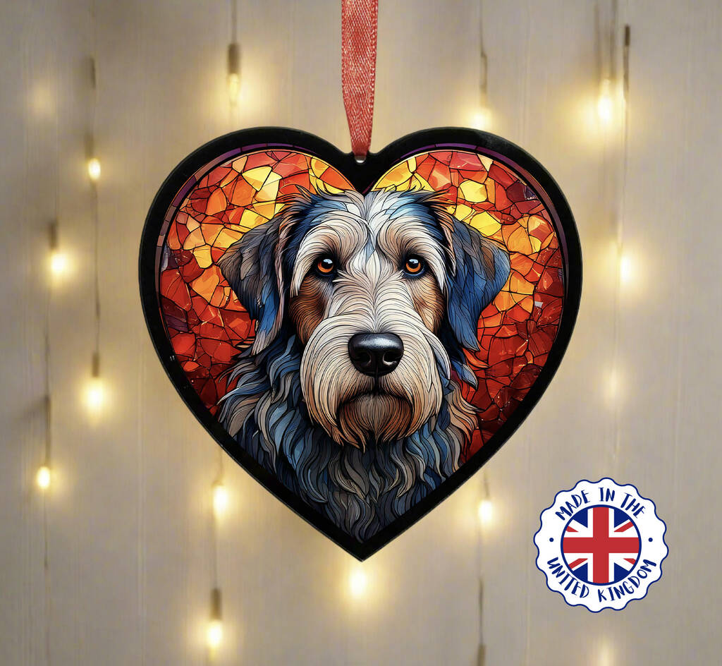 Scottish Deerhound Stained Glass Effect Heart Suncatcher, 1 of 5